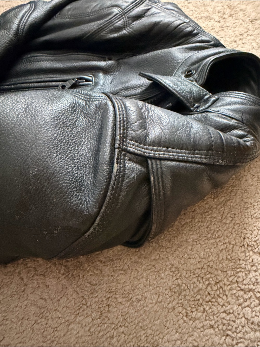 Classic Black Leather Motorcycle Jacket - Women - Picture 10 of 13